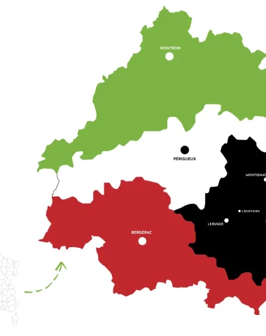 carte représentant les 4 couleurs du Périgord