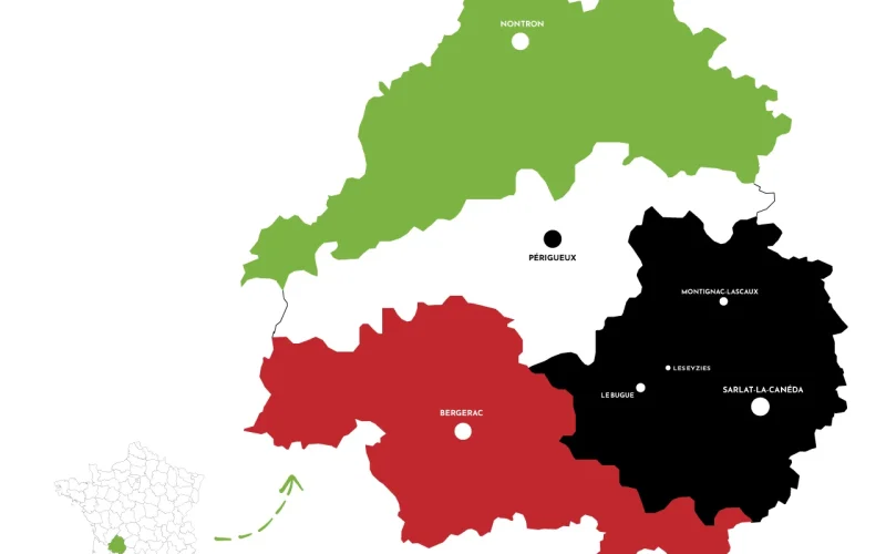 Karte mit den vier Farben des Périgord